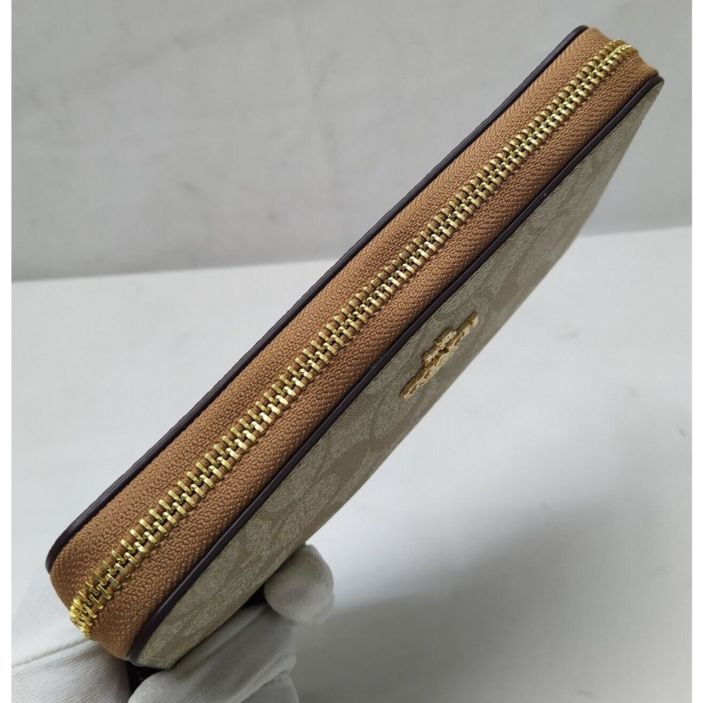 Coach Signature Khaki Saddle Leather Zip Around Credit Card Wallet - NWT $298 - Picture 5 of 16